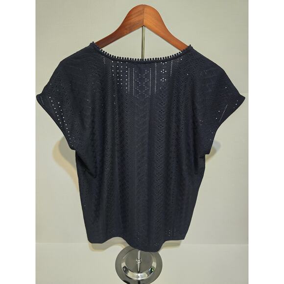 Tommy Hilfiger Women's Eyelet Lace Knit Top Size M Black Short Sleeve... - Picture 2 of 4